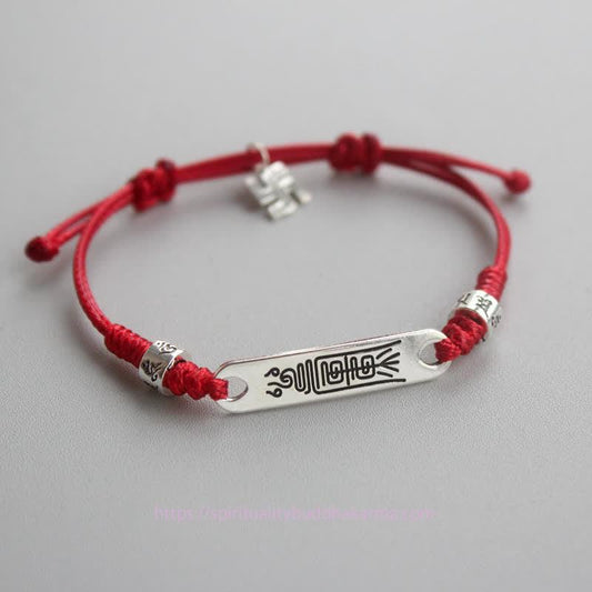 Ancient Tibetan Buddhist Red String Tradition  925 Sterling Silver Red String Luck Strength Braid Bracelet