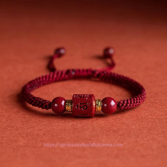 Ancient Tibetan Buddhist Red String Tradition  Tibet Cinnabar Om Mani Padme Hum Engraved Blessing Braided Bracelet