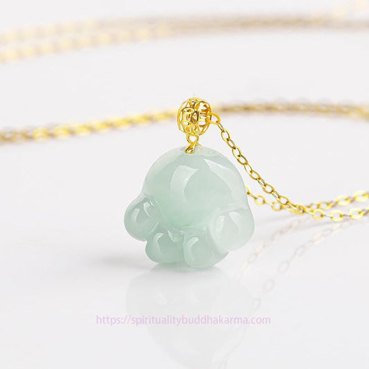 Jade  925 Sterling Silver 18K Gold Plated Natural Jade Cat Paw Pattern Luck Necklace Pendant